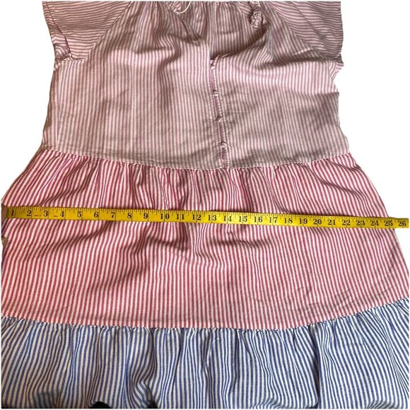 LOFT Womens Dress Striped Tie Neck Tiered Swing Linen Blend Preppy Sz L NWT - Picture 6 of 16
